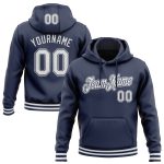 Personalized Navy White Hoodie Sports Pullover Sweatshirt for Men Women Personalized Stitched Navy White Sports Pullover