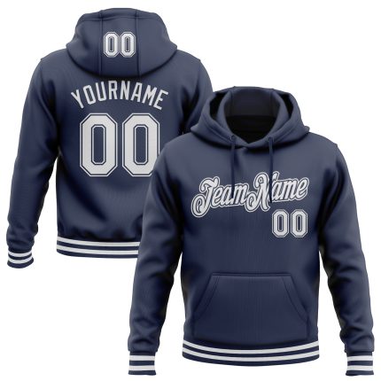 Personalized Navy White Hoodie Sports Pullover Sweatshirt for Men Women Personalized Stitched Navy White Sports Pullover