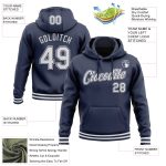 Personalized Navy White Hoodie Sports Pullover Sweatshirt for Men Women Personalized Stitched Navy White Sports Pullover