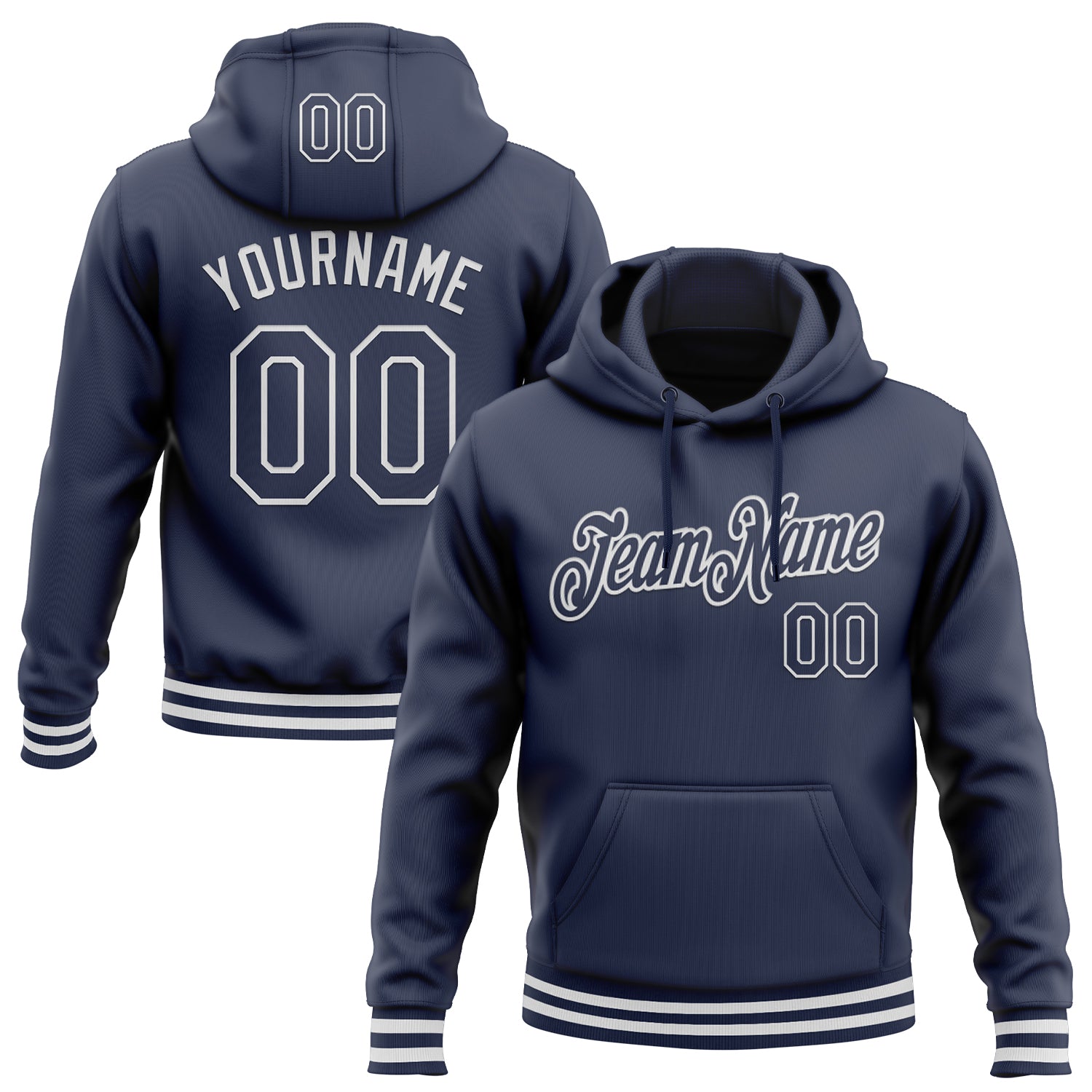 Custom Team Hoodie with Personalized Name and Number - Navy White Stitched Sports Pullover Sweatshirt Personalized Stitched
