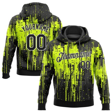 Custom Team Hoodie Personalized with Name & Number, Neon Green Black-White 3D Pattern Sports Pullover Sweatshirt Personalized