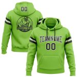 Custom Neon Green Black-White Football Hoodie Sweatshirt with Personalized Name and Number - Stitched Pullover Personalized