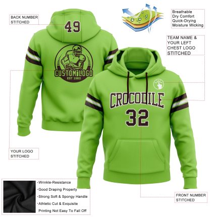 Custom Football Hoodie with Personalized Name & Number - Neon Green & Brown-White Pullover Sweatshirt Personalized Stitched