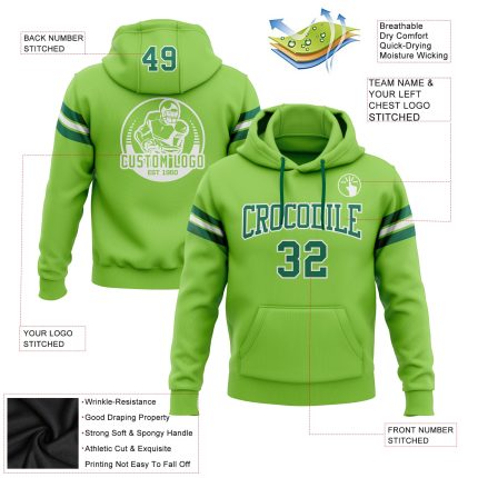 Custom Name Number Neon Green Football Hoodie Sweatshirt Pullover - Personalized Stitched Team Apparel Personalized Stitched