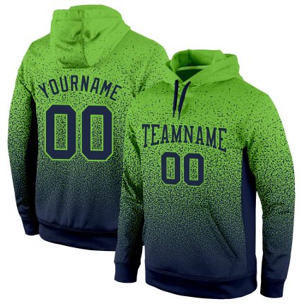 Custom Name and Number Hoodie - Personalized Stitched Neon Green Navy Fade Fashion Sports Pullover Sweatshirt Personalized