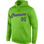 Custom Neon Green Navy-Gray Sports Hoodie with Personalized Name and Number - Stitched Pullover Sweatshirt Personalized Stitched