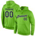 Custom Neon Green Navy-Gray Sports Hoodie with Personalized Name and Number - Stitched Pullover Sweatshirt Personalized Stitched