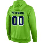 Custom Neon Green Navy-White Sports Hoodie with Personalized Name and Number - Stitched Pullover Sweatshirt Personalized