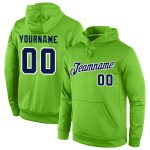 Custom Neon Green Navy-White Sports Hoodie with Personalized Name and Number - Stitched Pullover Sweatshirt Personalized