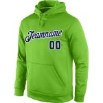 Custom Neon Green Navy-White Sports Hoodie with Personalized Name and Number - Stitched Pullover Sweatshirt Personalized