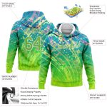 Custom Name and Number Neon Green 3D Pattern Sports Hoodie Sweatshirt with Stitched Abstract Curve Design Personalized Stitched