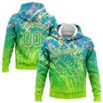 Custom Name and Number Neon Green 3D Pattern Sports Hoodie Sweatshirt with Stitched Abstract Curve Design Personalized Stitched