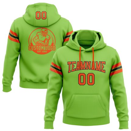 Custom Team Hoodie with Personalized Name & Number, Neon Green and Orange-Black Stitched Pullover Sweatshirt Personalized