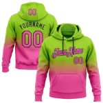 Custom Team Hoodie with Name and Number, Neon Green Pink-Black Fade Stitched Sports Pullover Sweatshirt Personalized Stitched