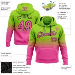 Custom Team Hoodie with Name and Number, Neon Green Pink-Black Fade Stitched Sports Pullover Sweatshirt Personalized Stitched