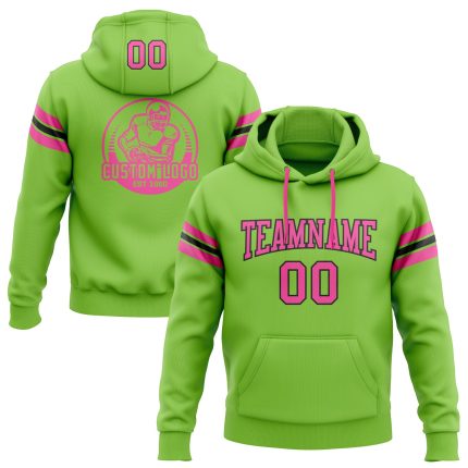 Custom Name & Number Neon Green Pink Black Football Hoodie Pullover Sweatshirt - Personalized Team Apparel Personalized Stitched