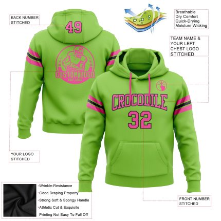 Custom Name & Number Neon Green Pink Black Football Hoodie Pullover Sweatshirt - Personalized Team Apparel Personalized Stitched