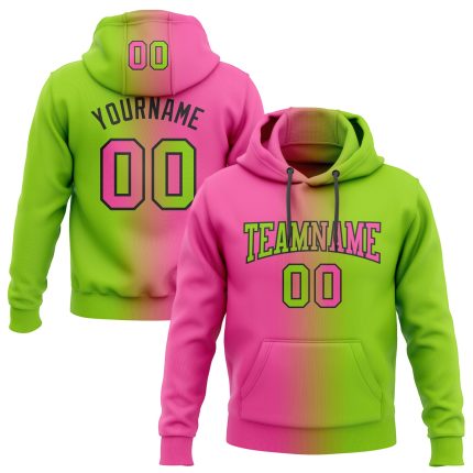 Custom Team Name Number Neon Green Pink Black Gradient Pullover Hoodie Sweatshirt Fashion Sports Apparel Personalized Stitched