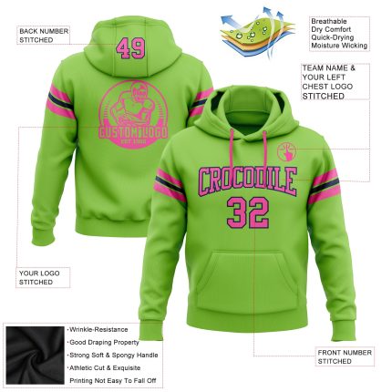 Custom Team Name Number Football Hoodie Personalized Neon Green Pink Navy Pullover Sweatshirt Personalized Stitched Neon