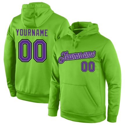 Custom Name and Number Pullover Hoodie for Sports, Personalized Neon Green and Purple-Gray Sweatshirt Personalized Stitched
