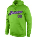 Custom Name and Number Pullover Hoodie for Sports, Personalized Neon Green and Purple-Gray Sweatshirt Personalized Stitched