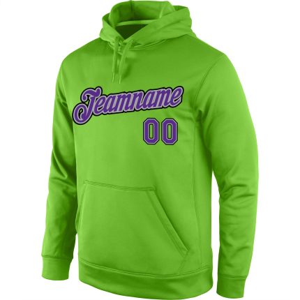 Custom Name and Number Pullover Hoodie for Sports, Personalized Neon Green and Purple-Gray Sweatshirt Personalized Stitched