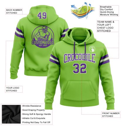 Custom Name Number Personalized Football Hoodie Sweatshirt Neon Green Purple White Stitched Pullover Personalized Stitched