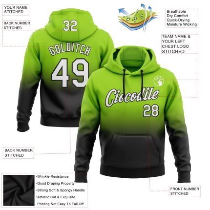 Custom Name Number Pullover Hoodie Neon Green White Black Fade Fashion Sports Sweatshirt Personalized Stitched Neon Green