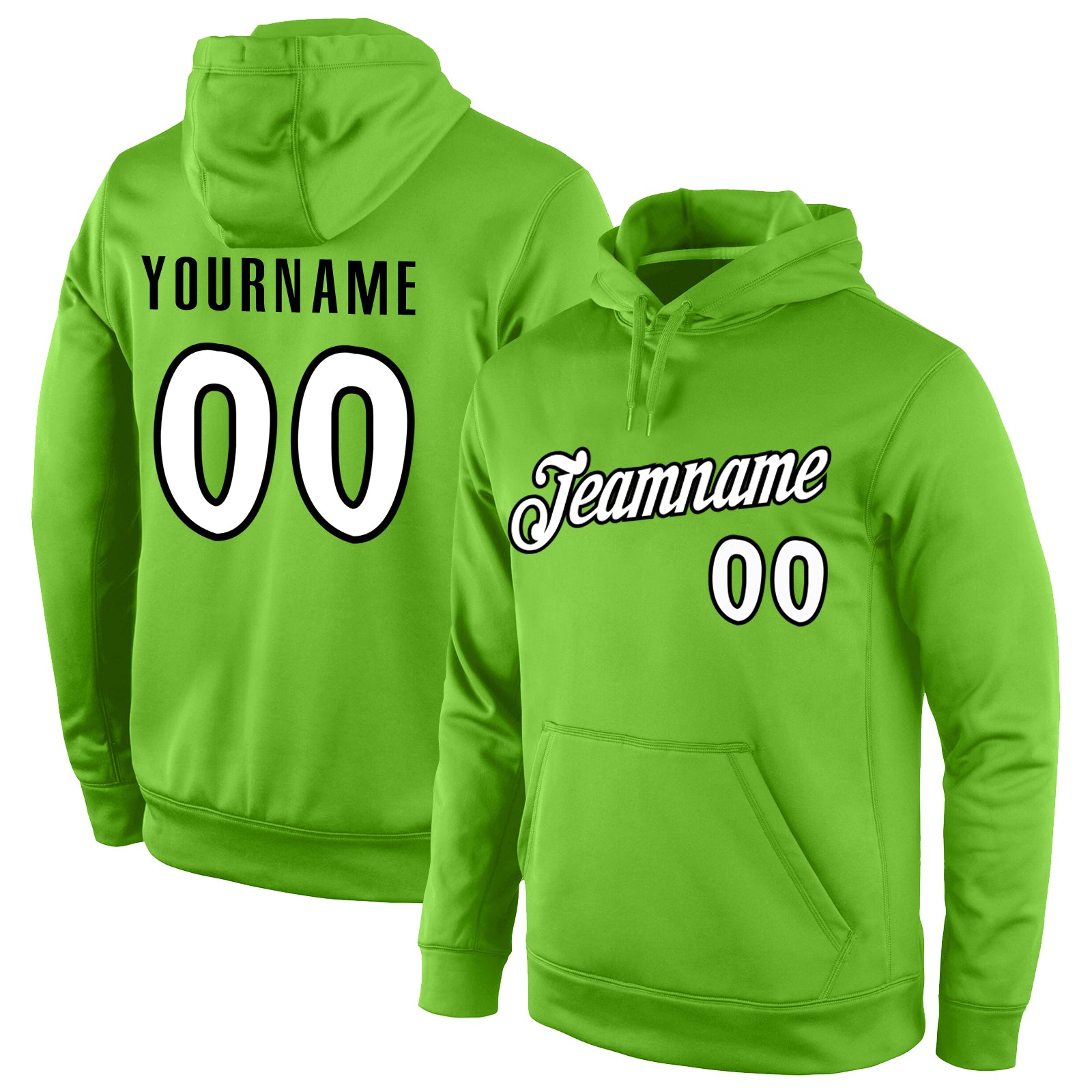 Custom Team Hoodie with Personalized Name & Number - Neon Green White-Black Sports Pullover Sweatshirt Personalized Stitched