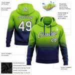 Custom Stitched Hoodie with Team Name & Number - Neon Green White-Navy Fade Fashion Sports Pullover Sweatshirt Personalized