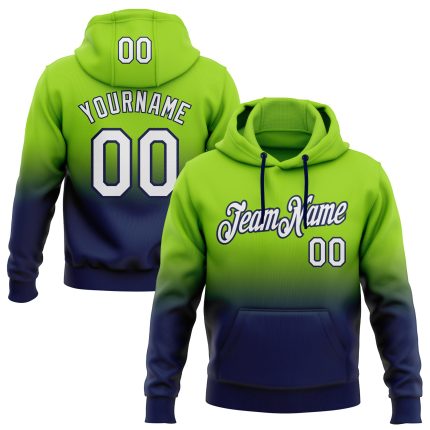 Custom Stitched Hoodie with Team Name & Number - Neon Green White-Navy Fade Fashion Sports Pullover Sweatshirt Personalized