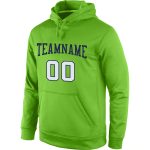 Custom Team Hoodie Personalized Neon Green White-Navy Pullover Sweatshirt with Name and Number Personalized Stitched Neon