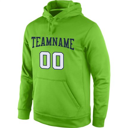 Custom Team Hoodie Personalized Neon Green White-Navy Pullover Sweatshirt with Name and Number Personalized Stitched Neon