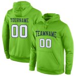 Custom Team Hoodie Personalized Neon Green White-Navy Pullover Sweatshirt with Name and Number Personalized Stitched Neon