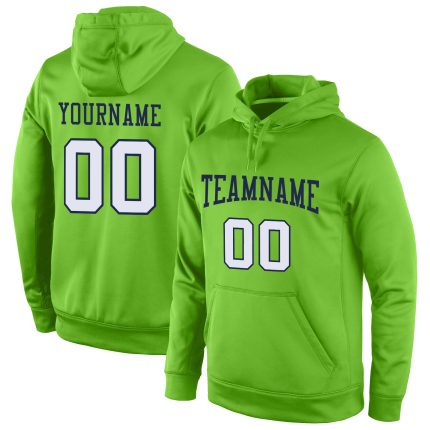 Custom Team Hoodie Personalized Neon Green White-Navy Pullover Sweatshirt with Name and Number Personalized Stitched Neon