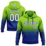 Custom Neon Green and White-Royal Fade Pullover Hoodie with Stitched Name and Number - Fashion Sports Sweatshirt Personalized