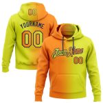 Custom Name and Number Sports Hoodie, Personalized Neon Yellow Bay Orange-Navy Gradient Pullover Sweatshirt Personalized