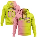 Custom Team Name Number Hoodie - Personalized Neon Yellow Pink-Black Gradient Pullover Sweatshirt for Sports Personalized