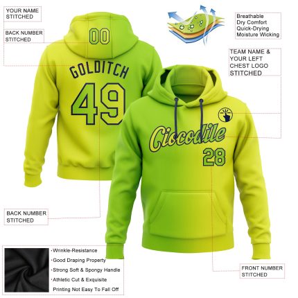 Custom Team Name Number Neon Yellow Green Navy Gradient Sports Hoodie Pullover Sweatshirt Personalized Stitched Fashion Personalized