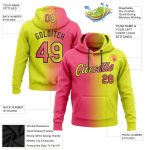 Custom Name and Number Stitched Neon Pink Black Gradient Sports Hoodie Sweatshirt - Personalized Pullover for Team Apparel
