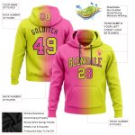 Custom Name and Number Sports Hoodie Pullover - Personalized Neon Yellow Pink-Black Gradient Sweatshirt Personalized Stitched