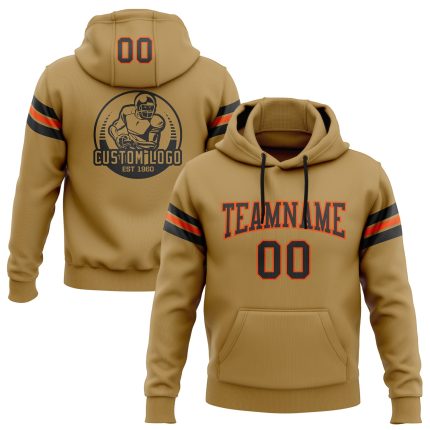 Custom Name Number Old Gold Black Orange Football Hoodie Stitched Pullover Sweatshirt for Team Personalized Stitched Old