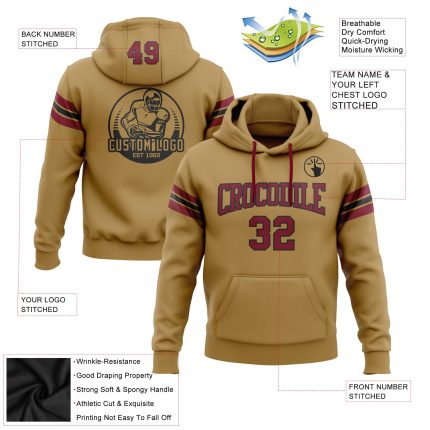 Custom Name Number Football Hoodie Stitched Old Gold Crimson Black Pullover Sweatshirt Team Gear Personalized Stitched Old