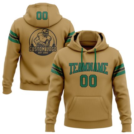 Custom Name & Number Old Gold Green-Black Football Hoodie Sweatshirt Pullover - Personalized Team Apparel Personalized Stitched