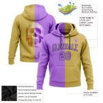 Custom 3D Skull Hoodie for Sports - Personalized Old Gold Purple-Black Pullover Sweatshirt with Name and Number Personalized