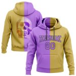 Custom 3D Skull Hoodie for Sports - Personalized Old Gold Purple-Black Pullover Sweatshirt with Name and Number Personalized