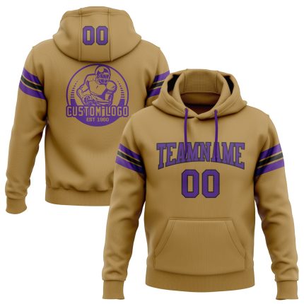 Custom Name Number Football Hoodie Sweatshirt Old Gold Purple Black Pullover Personalized Team Apparel Personalized Stitched