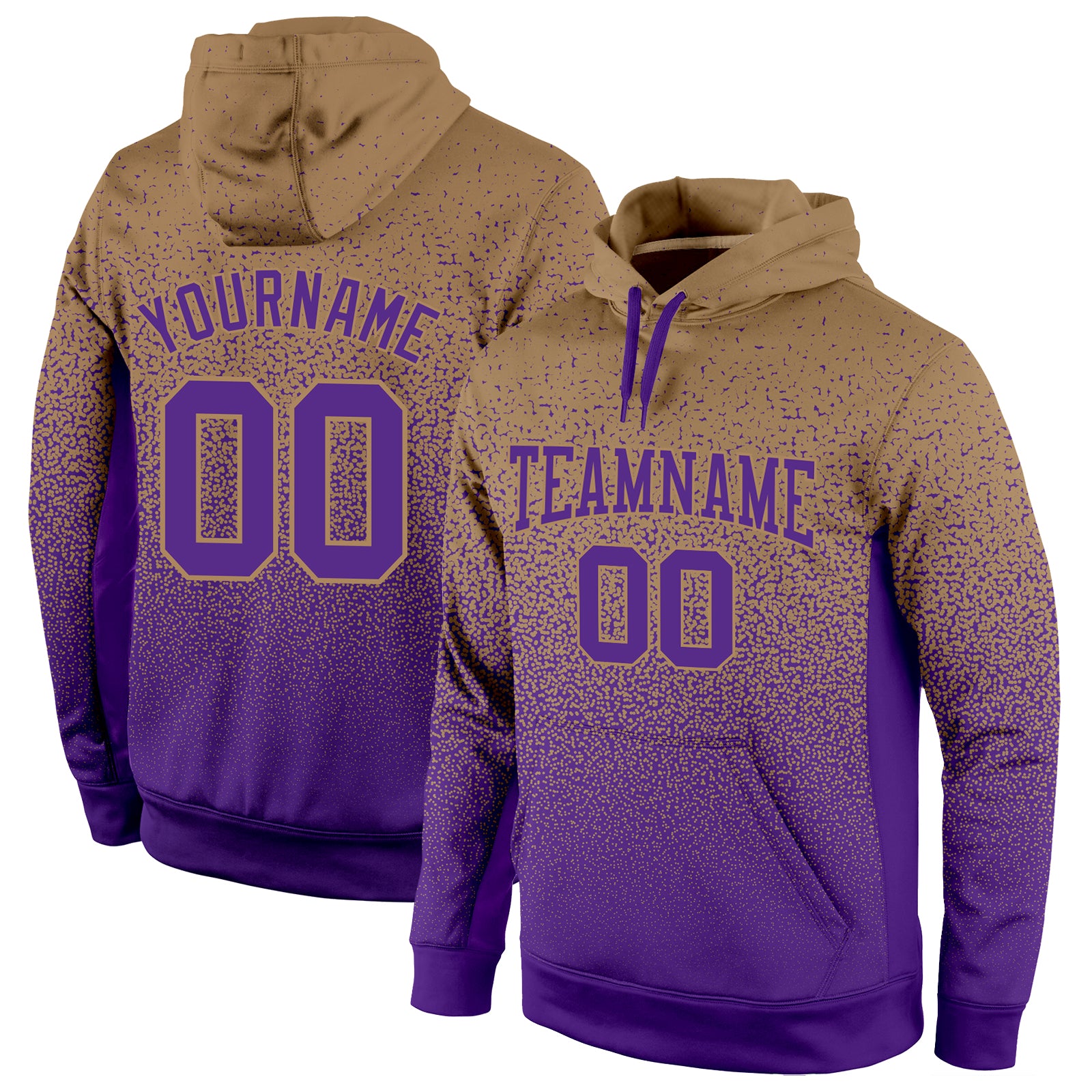 Custom Name Number Pullover Hoodie Sports Sweatshirt Old Gold Purple Fade Fashion Team Personalized Stitched Personalized