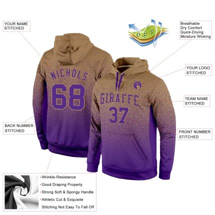 Custom Name Number Pullover Hoodie Sports Sweatshirt Old Gold Purple Fade Fashion Team Personalized Stitched Personalized