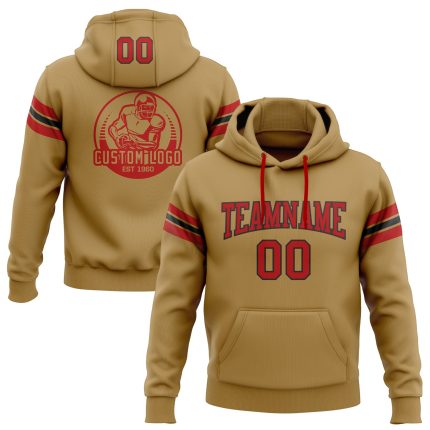 Custom Name and Number Old Gold Red-Black Football Hoodie Pullover Sweatshirt - Personalized Team Apparel Personalized Stitched